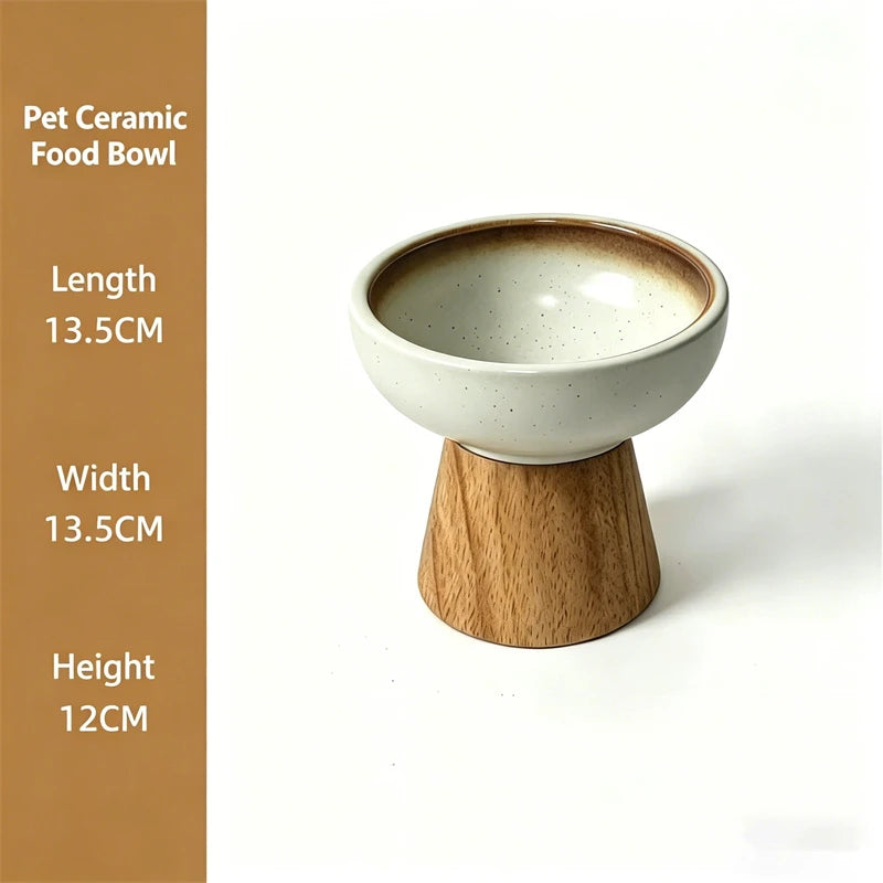 Elevated Ceramic Bowl with Wood Stand