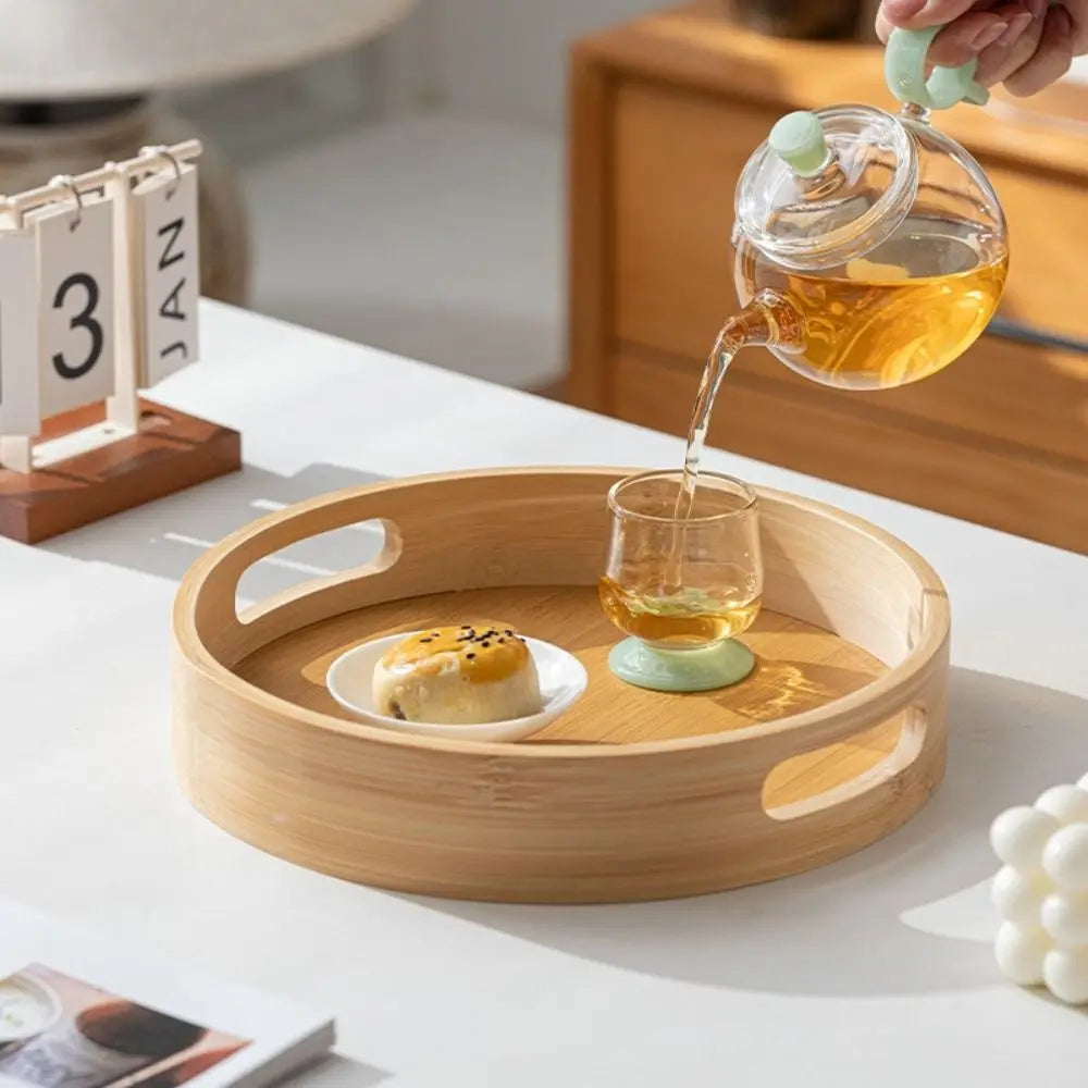 Wooden Round Tray with Handle