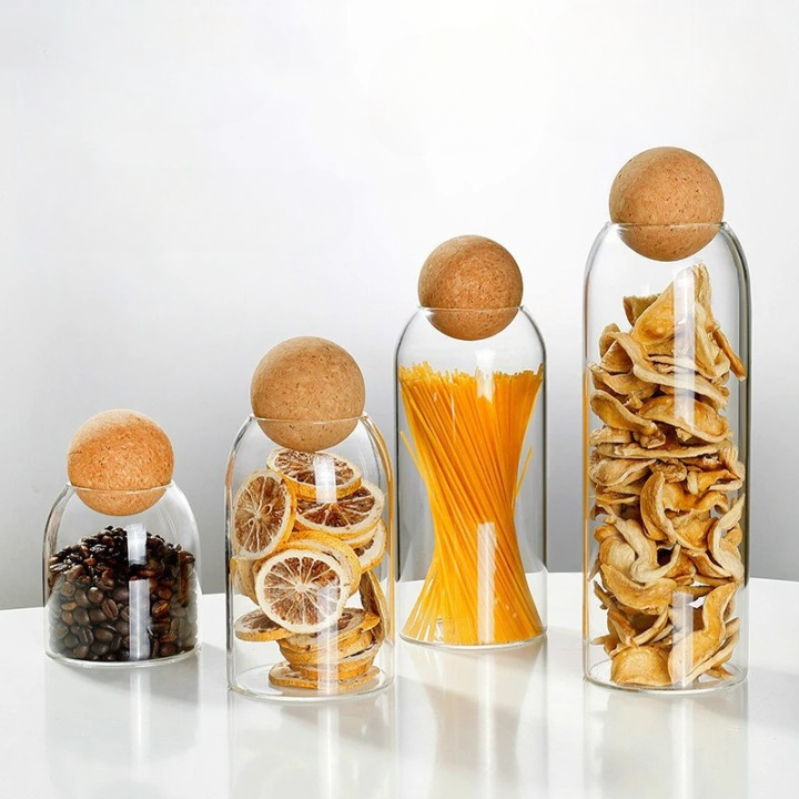 Glass Storage Jar with Ball Cork Lid