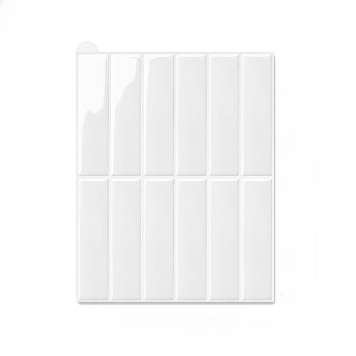 A clear, glossy rectangular sheet with a grid of rounded rectangular compartments, shown on a solid white background.