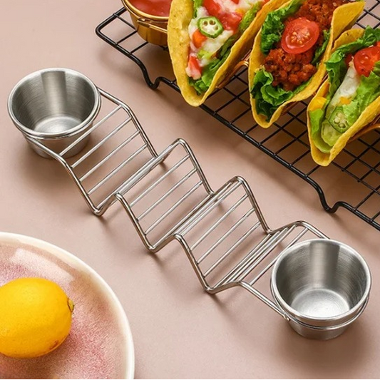 Metal Taco Stand with Two Sauce Cups