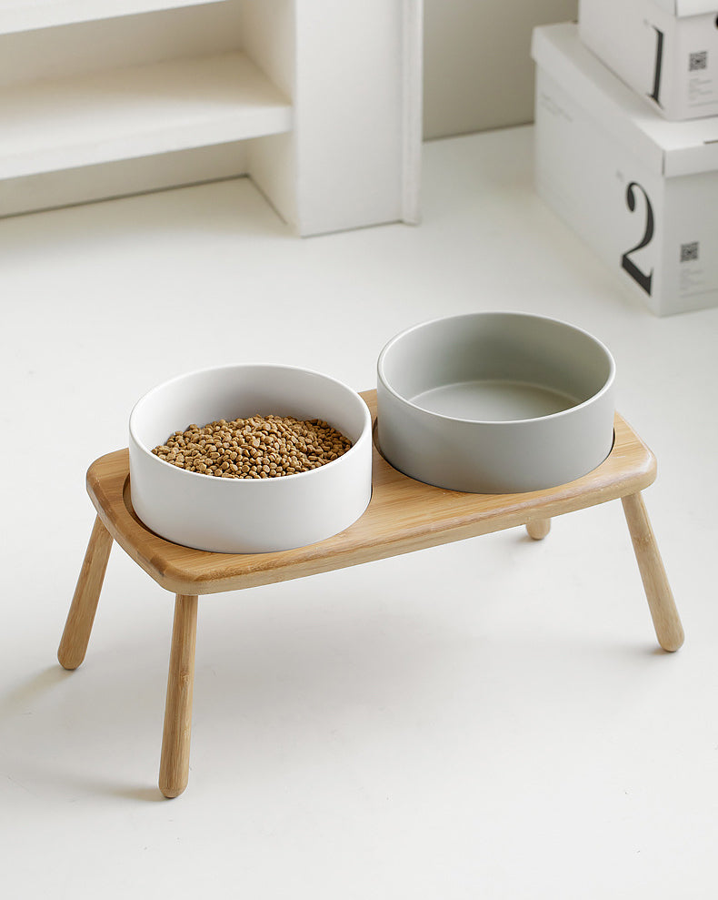 Ceramic Bowls with Oval Wooden Stands