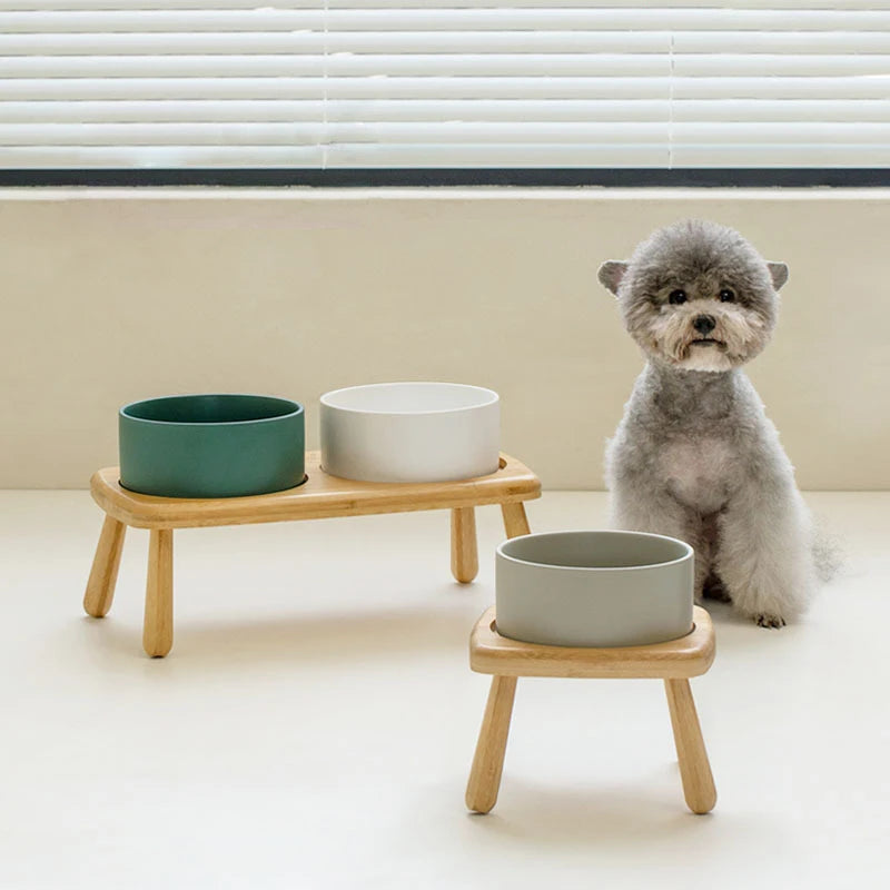 Ceramic Bowls with Oval Wooden Stands