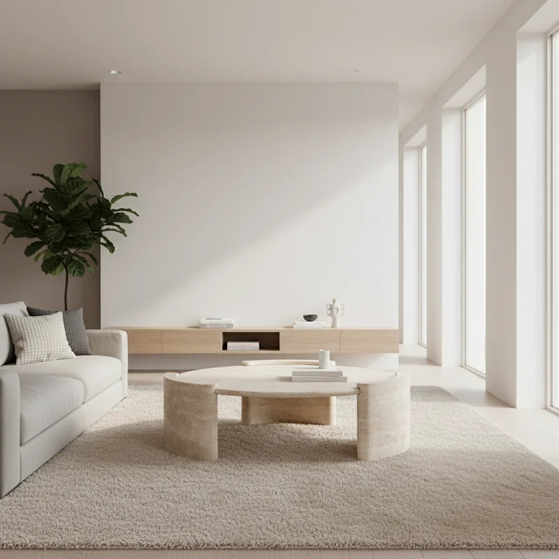 Beige Travertine Round Coffee Table