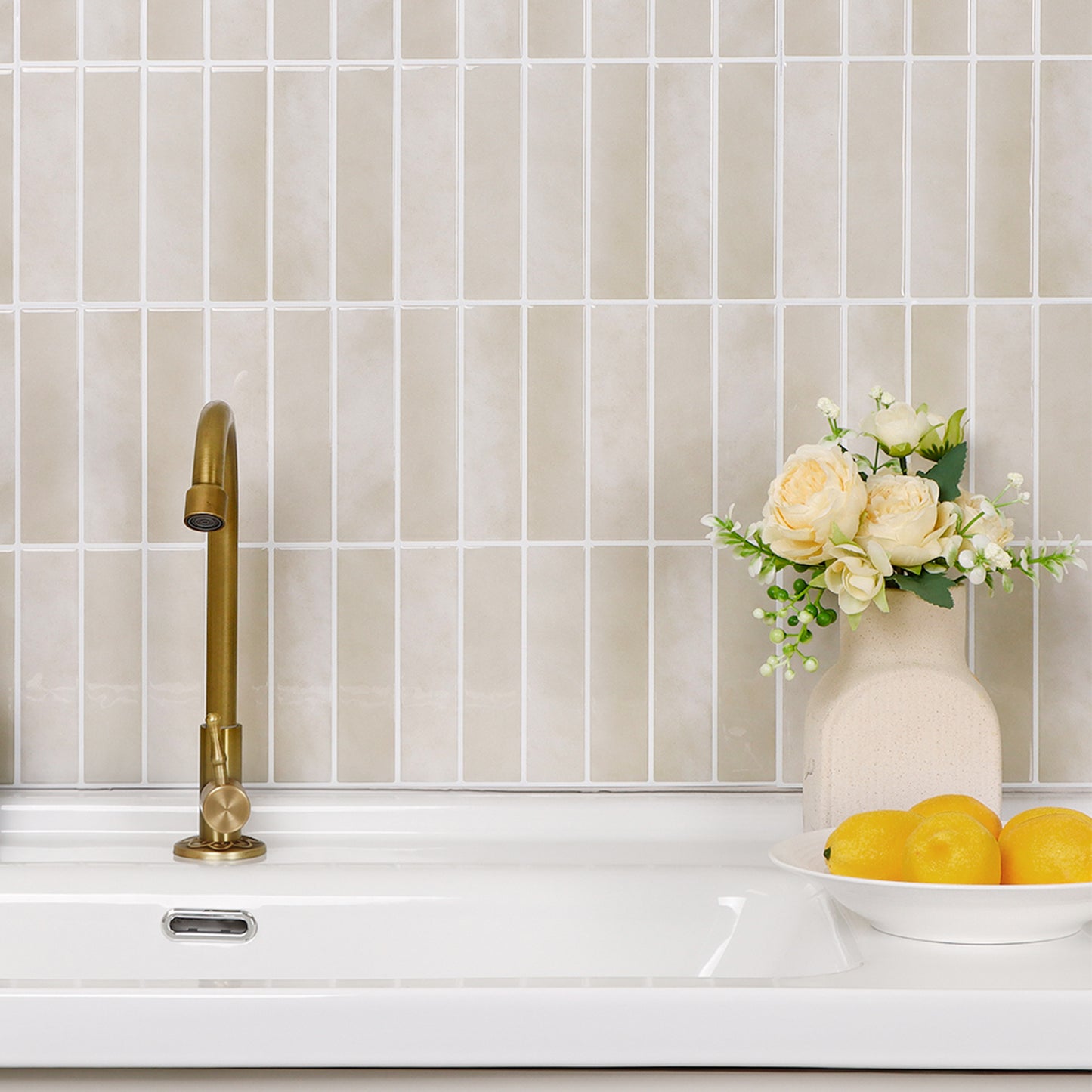 Beige Rectangular Removable Tile Stickers