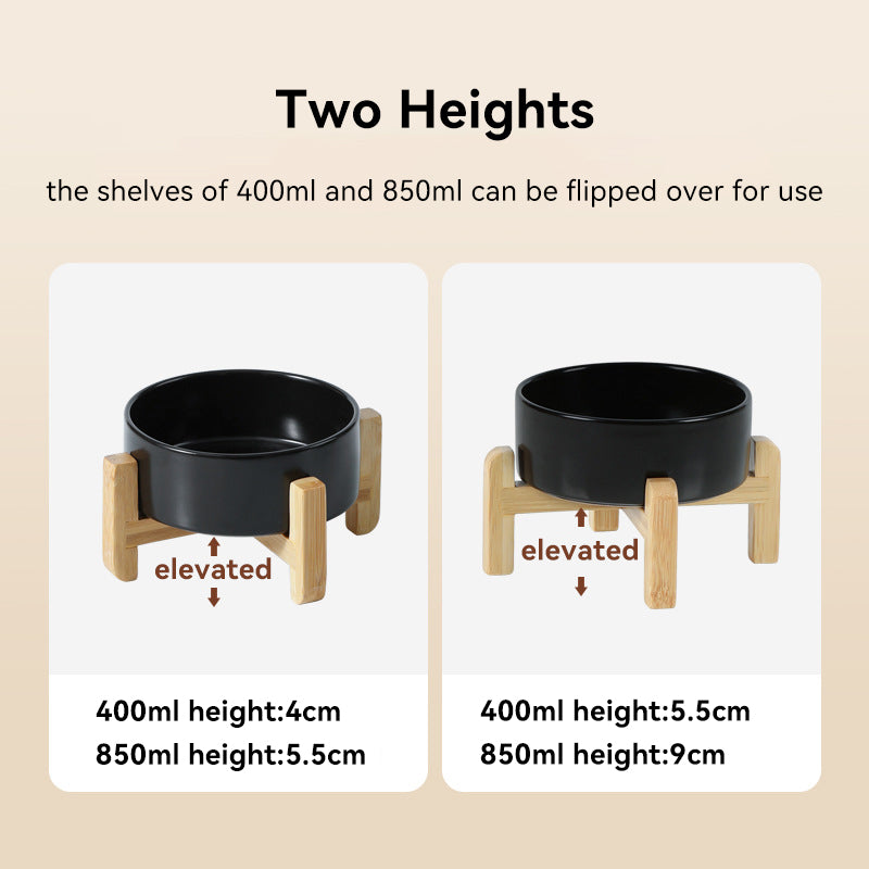 Classic Ceramic Bowls with Wooden Stands
