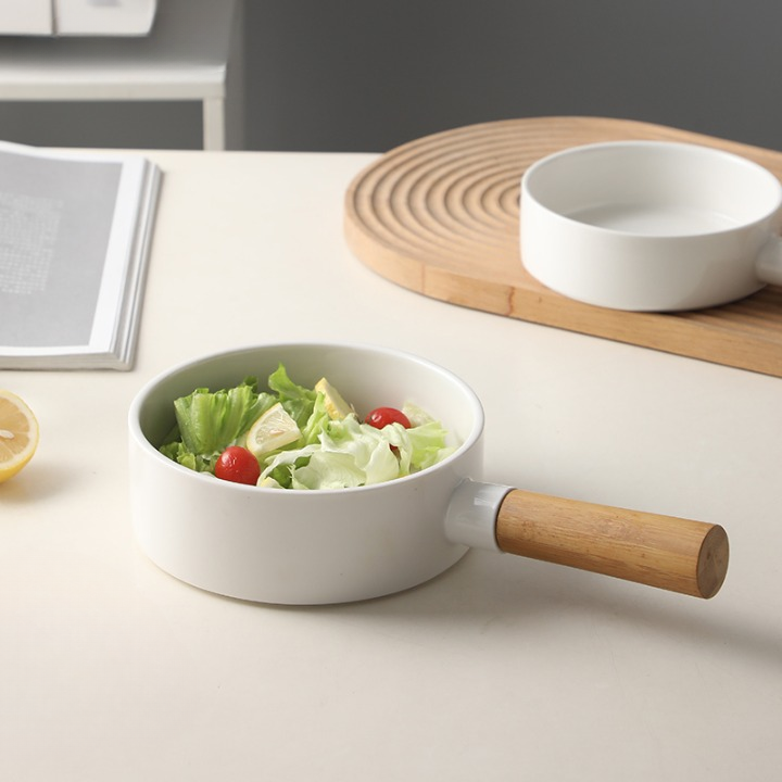 Ceramic Bowl with Wooden Handle