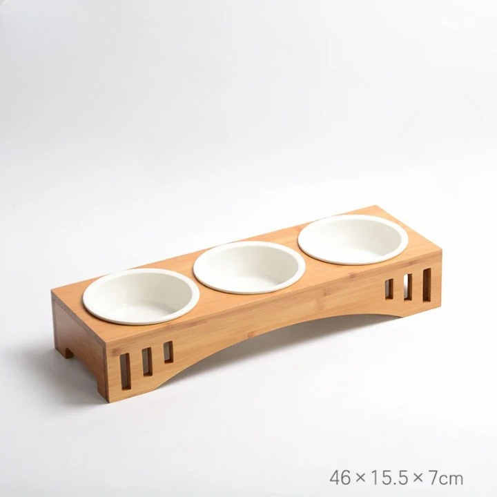 Wooden Food Holder + Ceramic Detachable Bowls