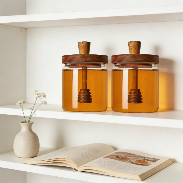 Honey Jar with Dipper and Lid