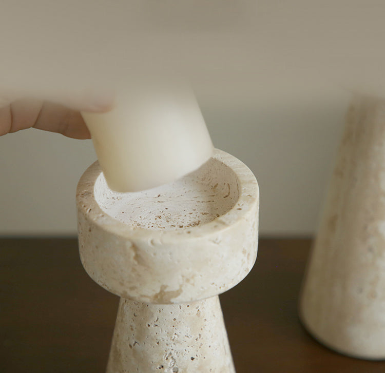 Travertine Style Stone Candle Holder