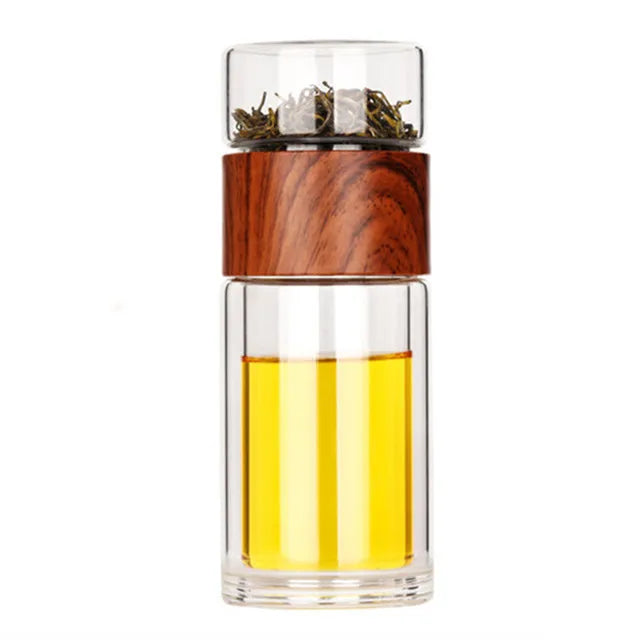 Glass Tea Bottle with Wooden Case and Infuser