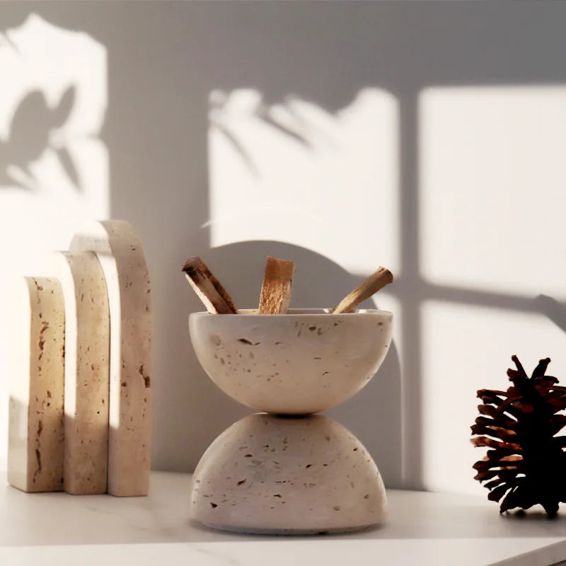 Round Travertine Style Incense Burner