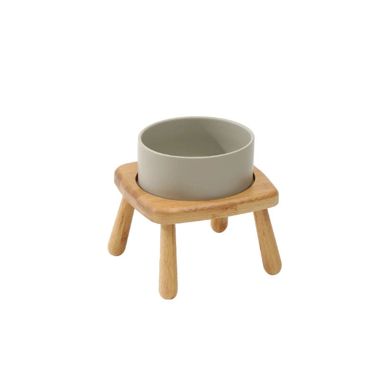 Ceramic Bowls with Oval Wooden Stands