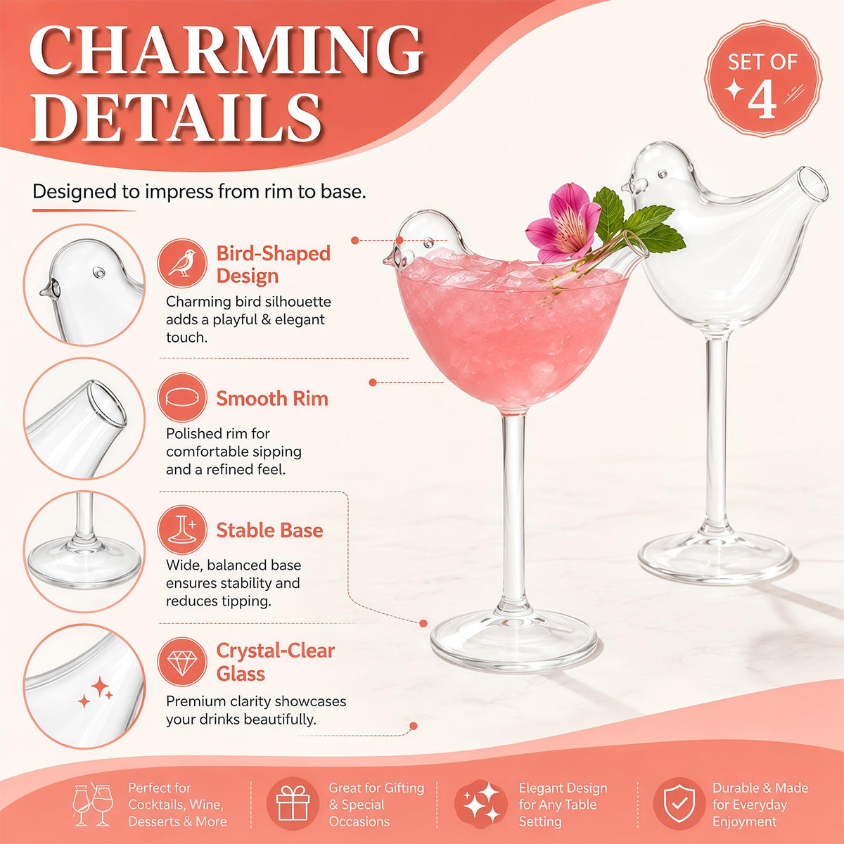 Bird Shaped Cocktail Glass