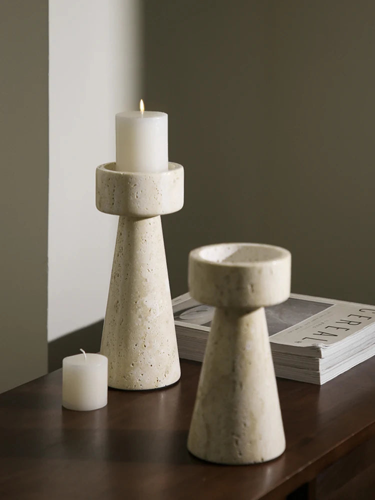 Travertine Style Stone Candle Holder