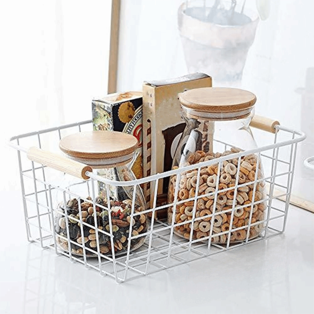 Metal Storage Baskets with Wooden Handles