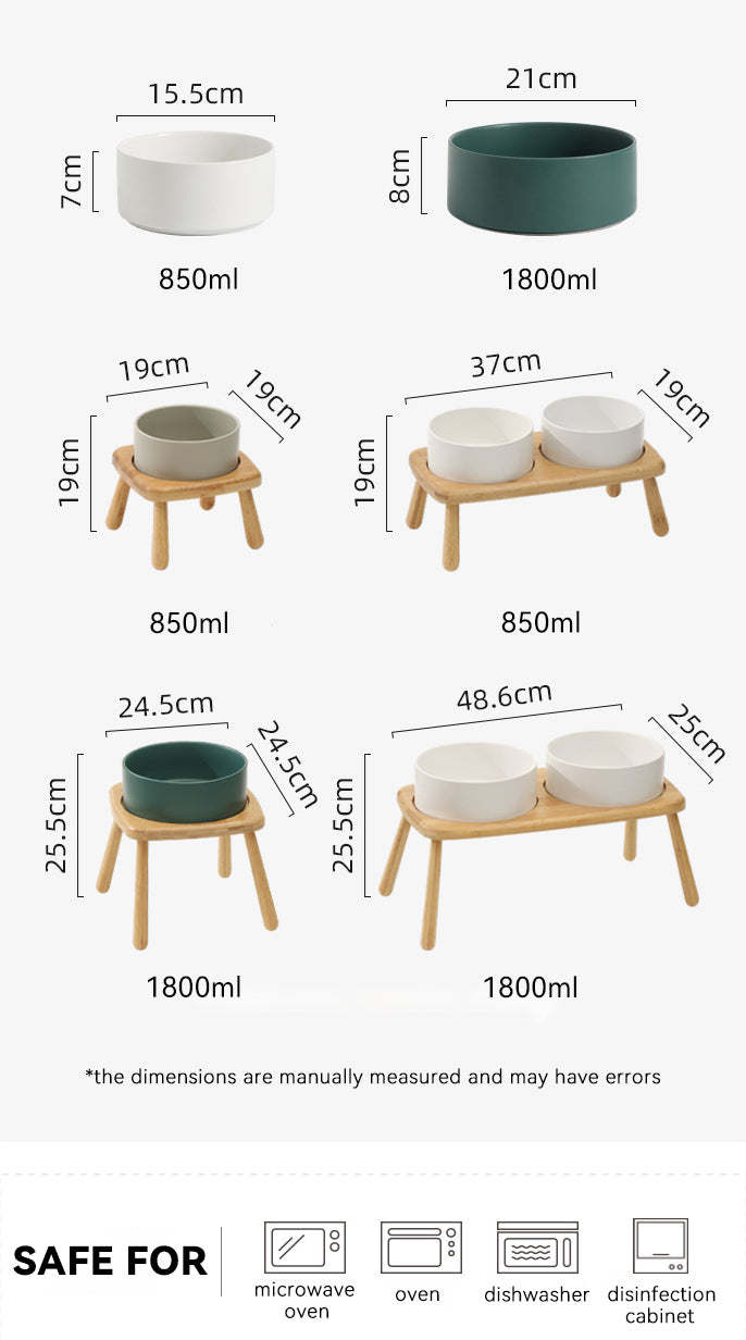 Ceramic Bowls with Oval Wooden Stands