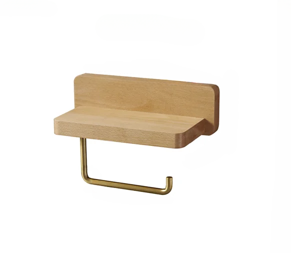 Wood & Brass Toilet Paper Holder
