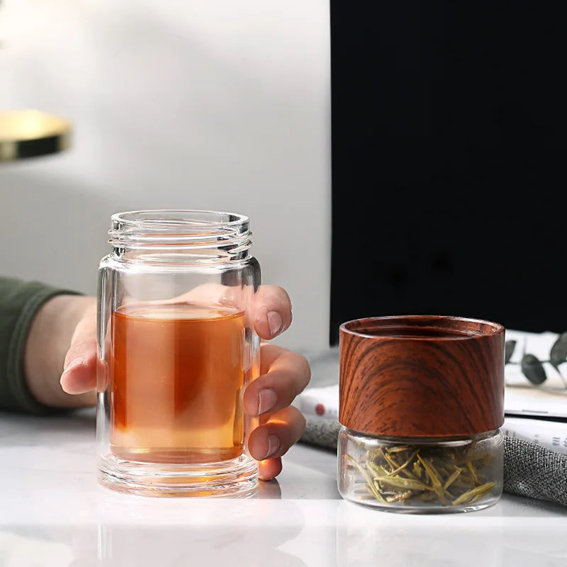 Glass Tea Bottle with Wooden Case and Infuser