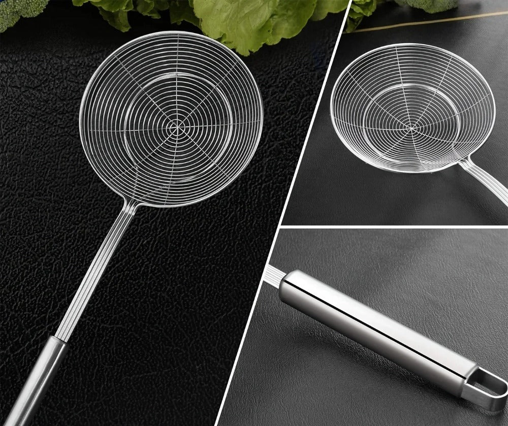 Metal Double Round Deep Frying Spoon