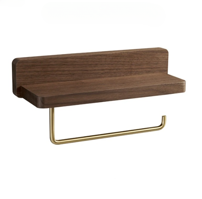 Wood & Brass Toilet Paper Holder