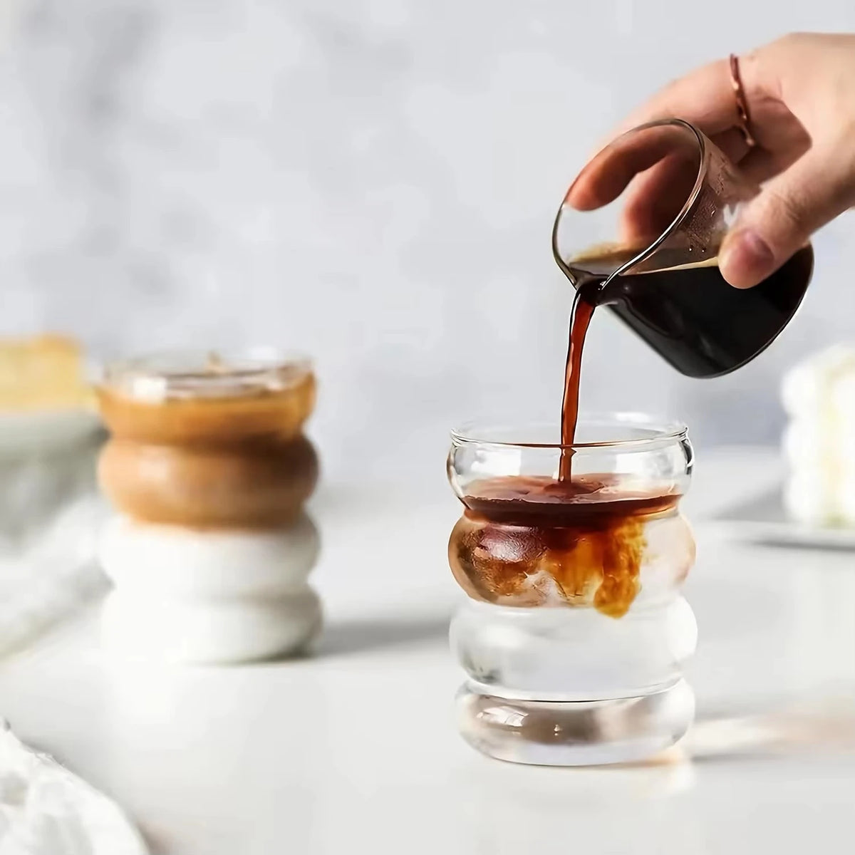 Wavey Glass Cup with Glass Straw