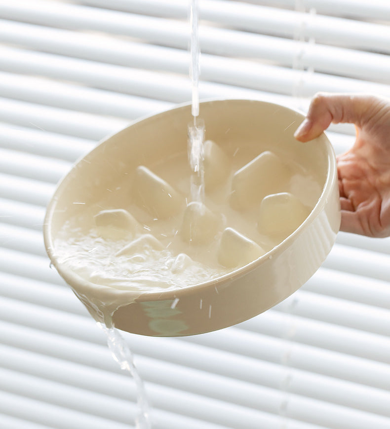 Ceramic Slow Feeder & Water Bowls with Wooden Stand
