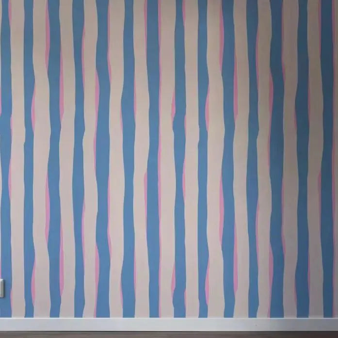 Blue + Pink Lines Peel and Stick Wallpaper