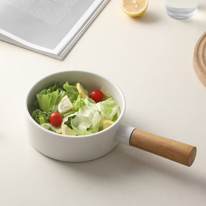 Ceramic Bowl with Wooden Handle