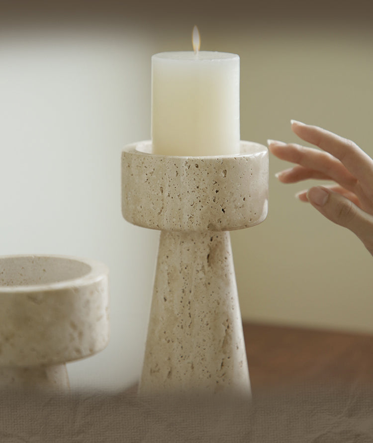 Travertine Style Stone Candle Holder