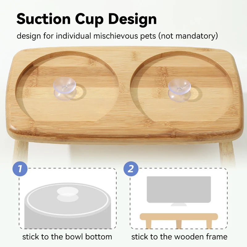 Ceramic Bowls with Oval Wooden Stands