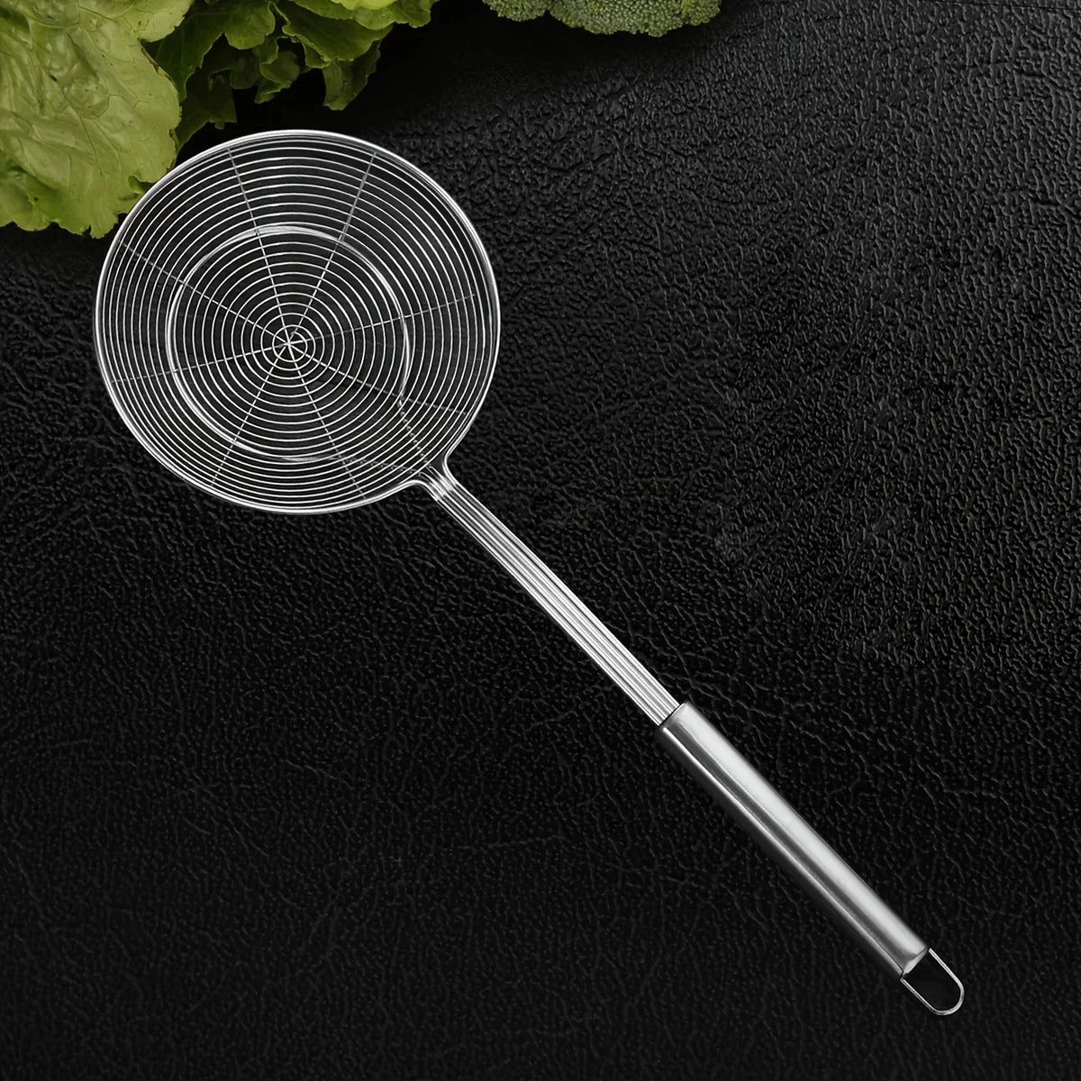 Metal Double Round Deep Frying Spoon