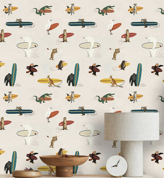 Animal Surfers Peel and Stick Wallpaper