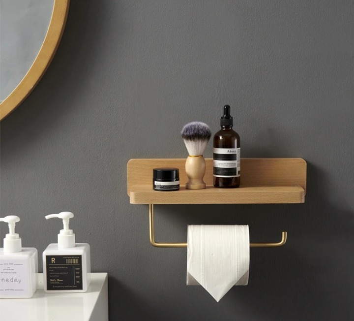 Wood & Brass Toilet Paper Holder