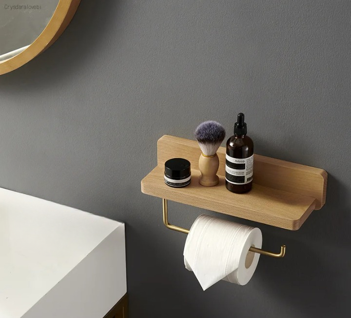 Wood & Brass Toilet Paper Holder