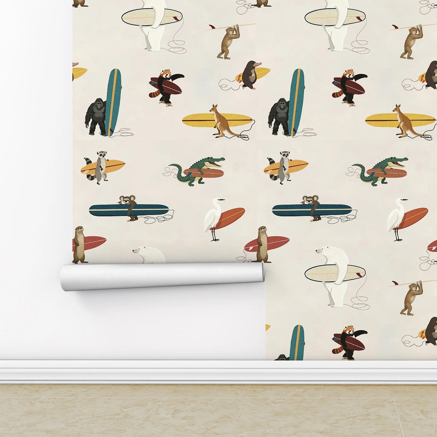 Animal Surfers Peel and Stick Wallpaper