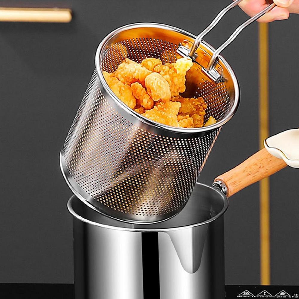 Deep Fryer Pot with Straining Basket and Lid