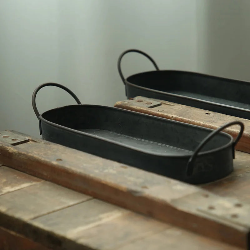 Retro Style Double Handle Metal Trays