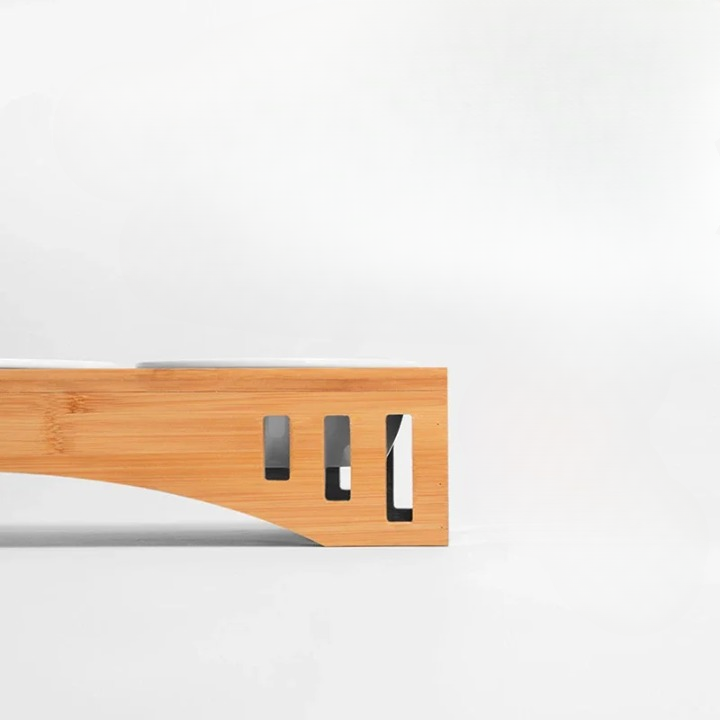 Wooden Food Holder + Ceramic Detachable Bowls