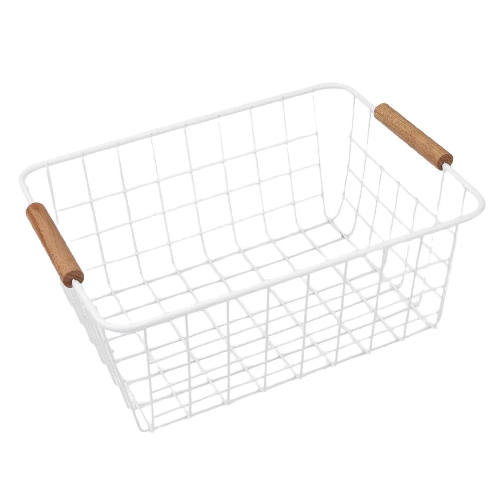 Metal Storage Baskets with Wooden Handles