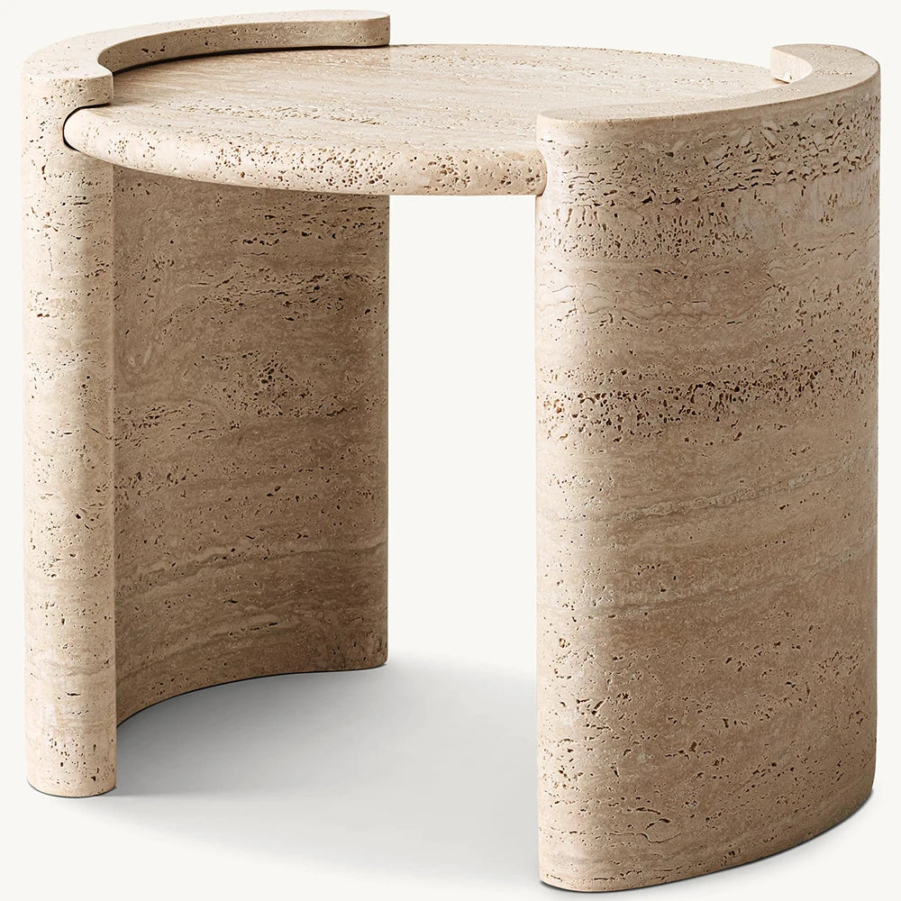 Beige Travertine Custom Side Table