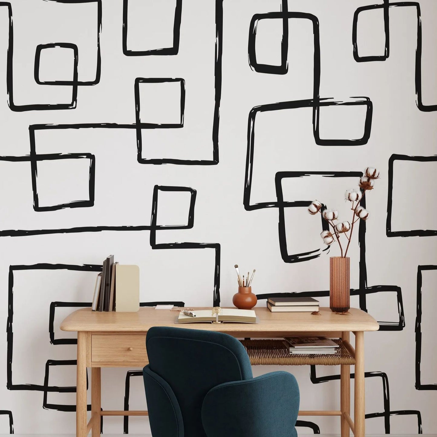 Black Abstract Lines Peel and Stick Wallpaper