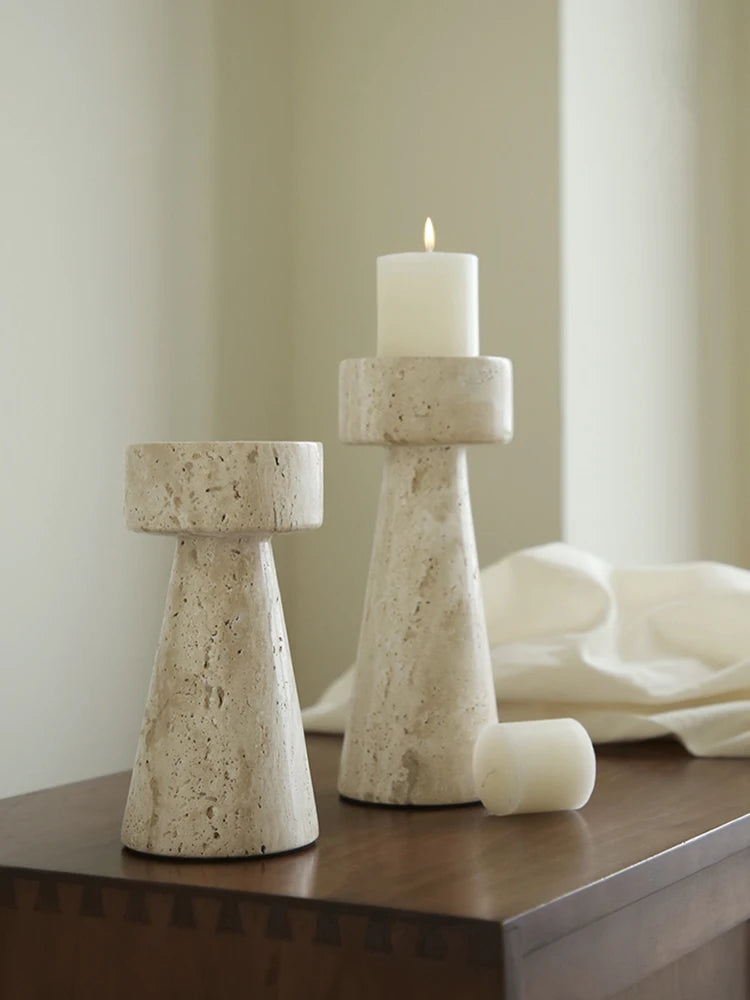 Travertine Style Stone Candle Holder