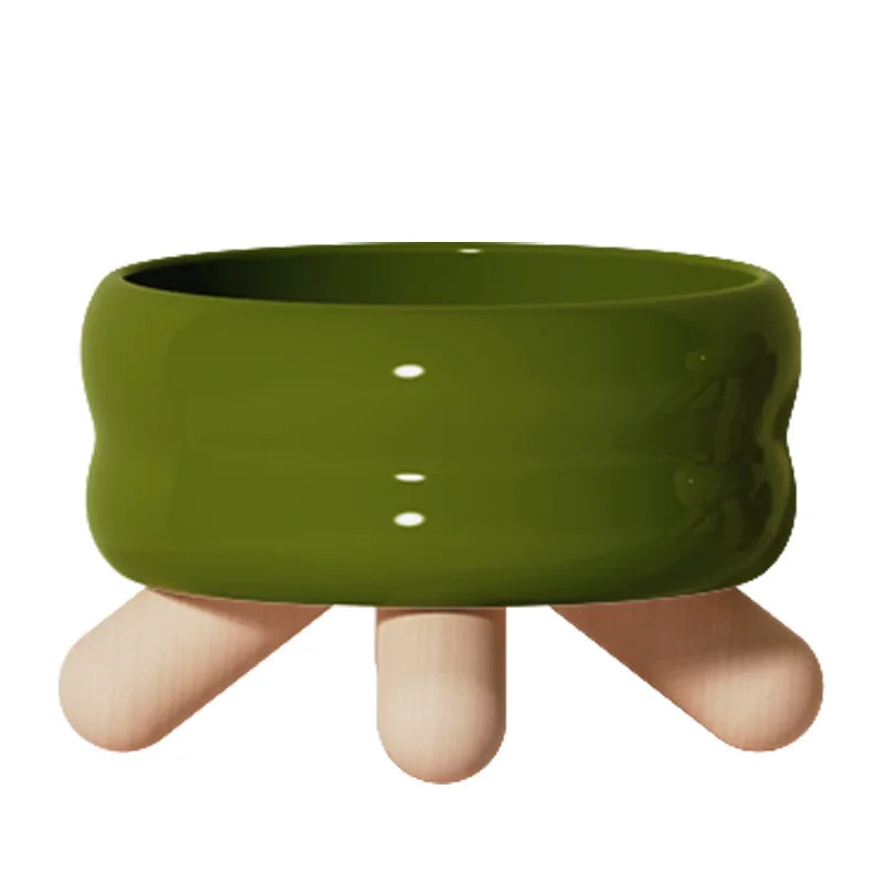 Artistic Form Ceramic Bowls with Wooden Stands