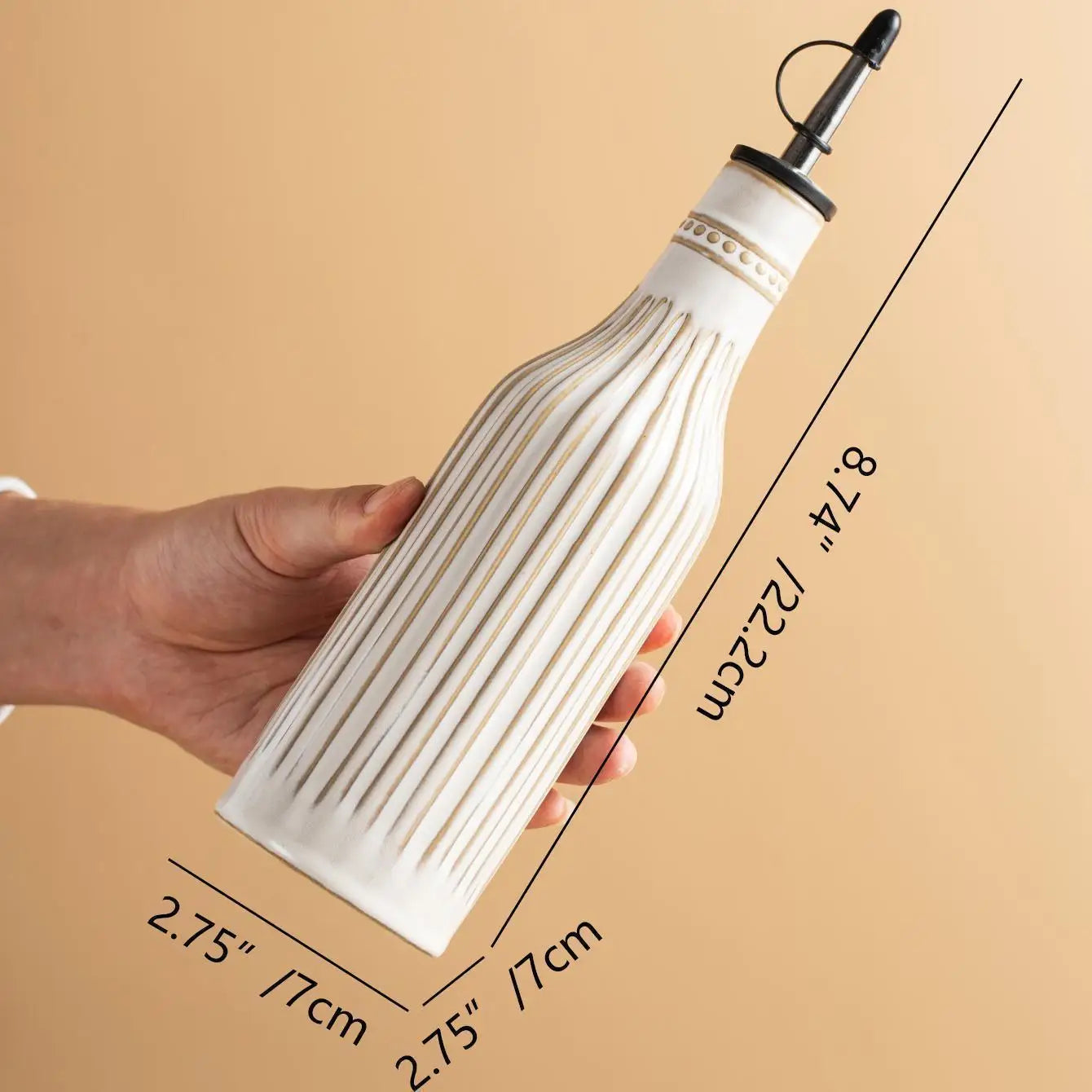 Beige Stripes Ceramic Oil Bottle