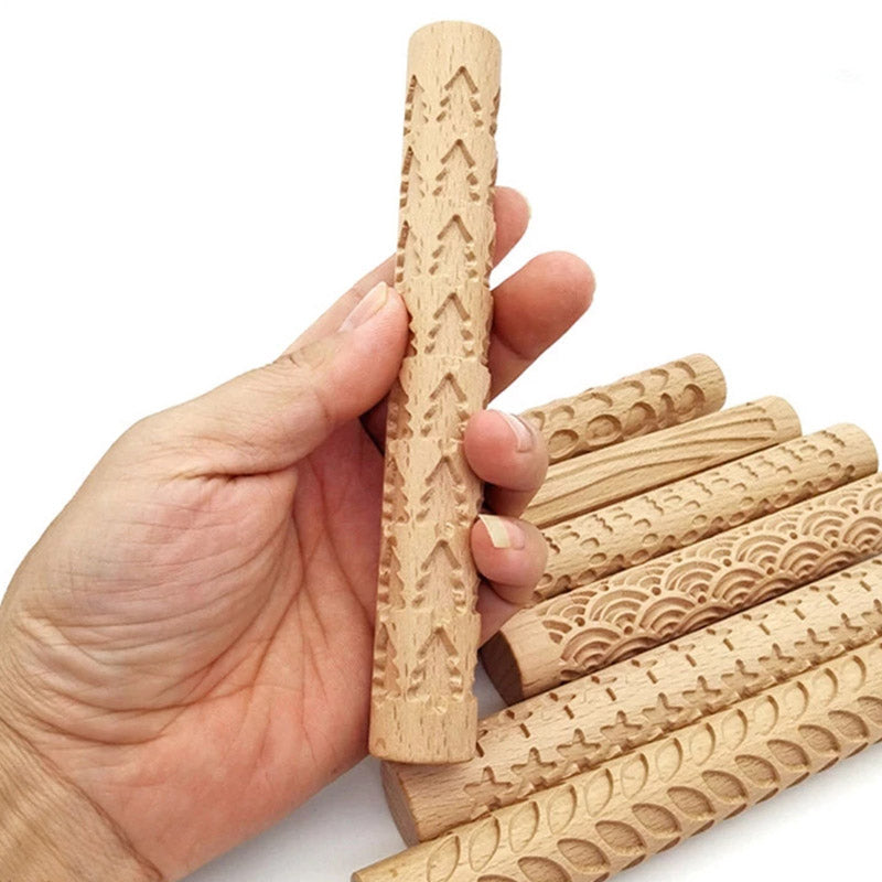 Mini Wooden Embossing Rolling Pins for Creative Baking