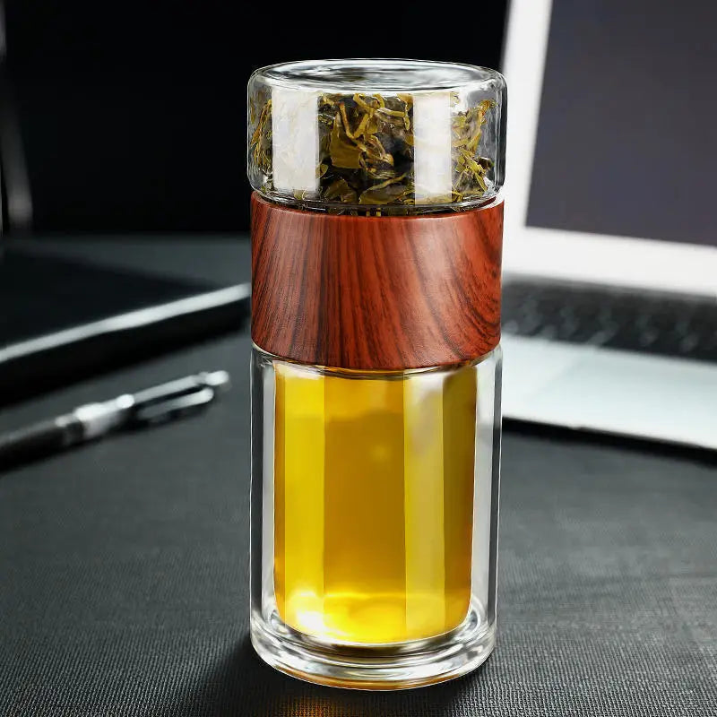 Glass Tea Bottle with Wooden Case and Infuser