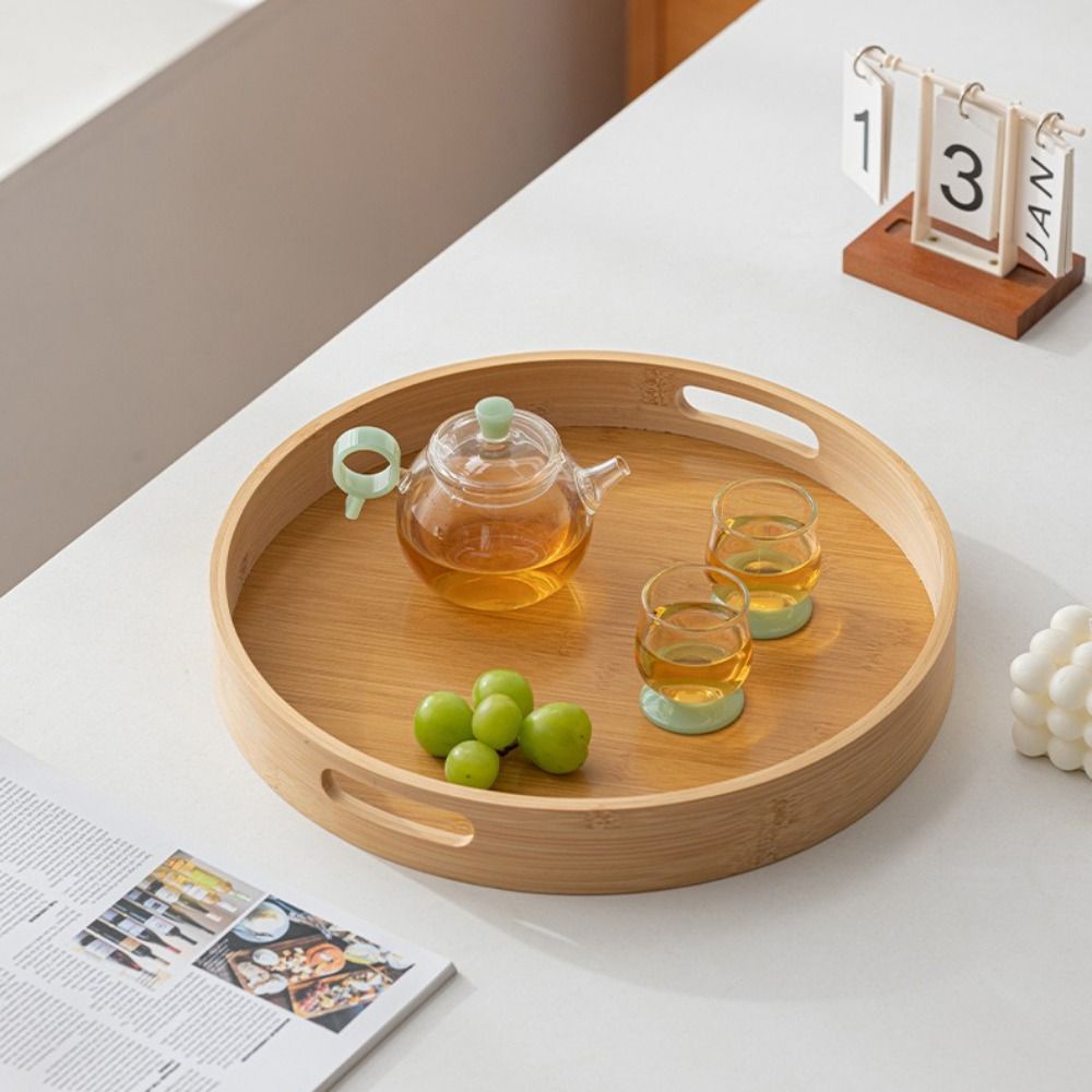 Wooden Round Tray with Handle