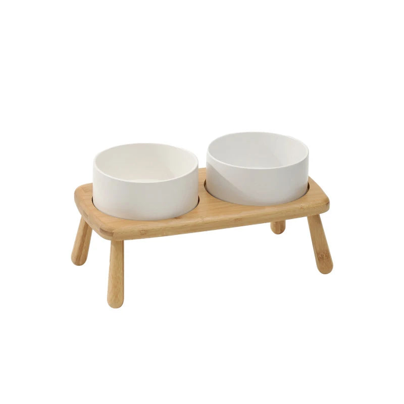 Ceramic Bowls with Oval Wooden Stands