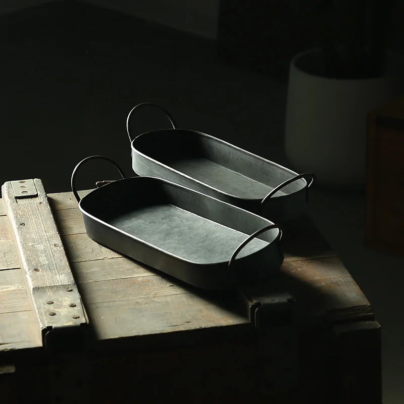 Retro Style Double Handle Metal Trays